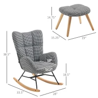 HOMCOM Glider Rocker with Ottoman Set, Houndstooth Nursery Rocking Chair, Upholstered Wingback Armchair for Living Room and Bedroom(m-3)