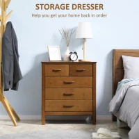 HOMCOM Tall Dresser for Bedroom, 5 Drawer Dresser, Chest of Drawers with Bamboo Frame, Brown(m-4)