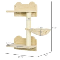 PawHut Wall-Mounted Cat Tree with Hammock for a Cute Cat Bed, Modern Cat Tree with Scratching Post & Cat Shelves, Climbing Playground Kitty Tower(m-3)