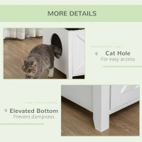 PawHut Cat Litter Box Enclosure with Sliding Door, Cat Washroom Storage Bench with Cat Hole, Indoor Cat House End Table with Sturdy Wooden Structure, White(m-7)