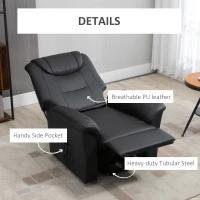 HOMCOM Electric Power Lift Chair for Elderly, PU Leather Recliner Sofa with Footrest and Remote Control, Side Pockets for Living Room, Black(m-7)