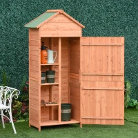 Outsunny Wood Garden Shed Outdoor Tool Storage Cabinet Hutch Lockable Unit with Double Door and 3 Tire Storage Shelves(m-1)