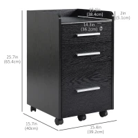 HOMCOM 3 Drawer File Cabinet with Lock and Edged Top, Lockable Filing Cabinet on Wheels for Letter and A4 Size, Black(m-3)