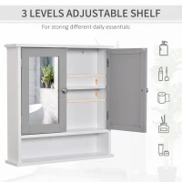 kleankin Medicine Cabinet, Wall-Mounted Bathroom Mirror Cabinet with Double Doors, Open Shelf, and Adjustable Shelf, Modern Bathroom Wall Cabinet, White and Grey(m-6)