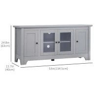 HOMCOM Modern TV Cabinet for TVs up to 60", TV Stand with Glass Door Cabinets and Adjustable Shelf, Media Console with Cupboards Cable Holes, Grey(m-3)