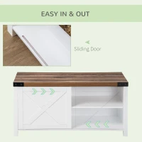 PawHut Cat Litter Box Enclosure with Sliding Door, Cat Washroom Storage Bench with Cat Hole, Indoor Cat House End Table with Sturdy Wooden Structure, White(m-6)