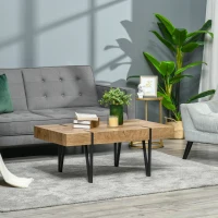 HOMCOM Rustic Coffee Table, Rectangle Nature Central Table with Steel Hairpin Legs for Living Room(m-7)
