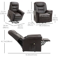 HOMCOM Electric Power Lift Chair for Elderly, PU Leather Recliner Sofa with Footrest and Remote Control, Side Pockets for Living Room, Brown(m-3)