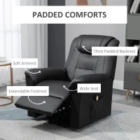 HOMCOM Electric Power Lift Chair for Elderly, PU Leather Recliner Sofa with Footrest and Remote Control, Side Pockets for Living Room, Black(m-6)