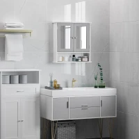 kleankin Medicine Cabinet, Wall-Mounted Bathroom Mirror Cabinet with Double Doors, Open Shelf, and Adjustable Shelf, Modern Bathroom Wall Cabinet, White and Grey(m-5)