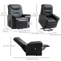 HOMCOM Electric Power Lift Chair for Elderly, PU Leather Recliner Sofa with Footrest and Remote Control, Side Pockets for Living Room, Black(m-3)