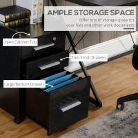 HOMCOM 3 Drawer File Cabinet with Lock and Edged Top, Lockable Filing Cabinet on Wheels for Letter and A4 Size, Black(m-4)