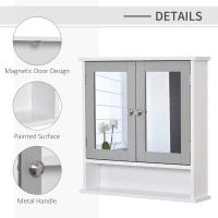 kleankin Medicine Cabinet, Wall-Mounted Bathroom Mirror Cabinet with Double Doors, Open Shelf, and Adjustable Shelf, Modern Bathroom Wall Cabinet, White and Grey(m-7)