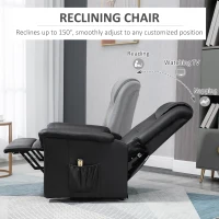 HOMCOM Electric Power Lift Chair for Elderly, PU Leather Recliner Sofa with Footrest and Remote Control, Side Pockets for Living Room, Black(m-4)