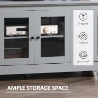 HOMCOM Modern TV Cabinet for TVs up to 60", TV Stand with Glass Door Cabinets and Adjustable Shelf, Media Console with Cupboards Cable Holes, Grey(m-6)