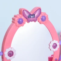 Qaba Kids Vanity Table and Stool Beauty Pretend Play Set with Mirror Lights Sounds & Pretend Beauty Makeup Accessories for Girls 3+ Years Old Pink(m-7)
