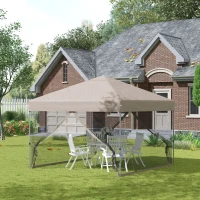 Outsunny 10' x 10' Pop Up Canopy Party Tent with 3-Level Adjustable Height, Easy Move Roller Bag, Khaki(m-2)