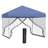 Outsunny 10' x 10' Pop Up Canopy Tent, Tents for Parties with Netting and Wheeled Carry Bag, Height Adjustable Instant Sun Shelter, for Outdoor, Garden, Patio, Blue(m-1)
