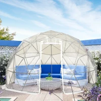 Outsunny Garden Dome Igloo Tent Half Ball Shape Outdoor Greenhouse w/ Air Conditioner Hole, Half Transparent PVC and Half Polyester Fabric Cover(m-1)
