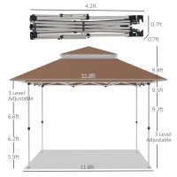 Outsunny 12' x 12' Pop Up Canopy Tent with Netting and Carry Bag, Instant Sun Shelter with 137 sq.ft Shade, Tents for Parties, Height Adjustable, for Outdoor, Garden, Patio, Khaki(m-3)