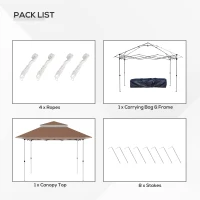 Outsunny 12' x 12' Pop Up Canopy Tent with Netting and Carry Bag, Instant Sun Shelter with 137 sq.ft Shade, Tents for Parties, Height Adjustable, for Outdoor, Garden, Patio, Khaki(m-8)