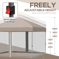 Outsunny 10' x 10' Pop Up Canopy Party Tent with 3-Level Adjustable Height, Easy Move Roller Bag, Khaki(m-6)