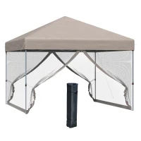 Outsunny 10' x 10' Pop Up Canopy Party Tent with 3-Level Adjustable Height, Easy Move Roller Bag, Khaki(m-1)
