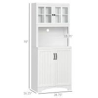 HOMCOM Kitchen Hutch, 70" Pantry Cabinet with Glass Framed Door, Storage Cabinet with Adjustable Shelves and Microwave Space for Dining Room, White(m-3)