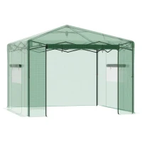 Outsunny 10' x 10' Portable Walk-in Greenhouse, Folding Pop-up, Outdoor Canopy Green House, Roll-Up Zipper Door & 2 Ventilating Side Windows for Growing Flowers, Herbs, Vegetables, Saplings(m-1)