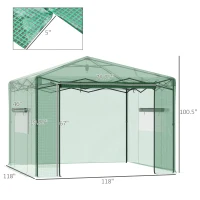 Outsunny 10' x 10' x 8' Portable Pop-up Walk-in Greenhouse with Roll-up Door & 2 Windows for Growing Flowers, Herbs, Vegetables(m-3)