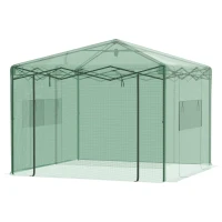 Outsunny 10' x 10' Portable Walk-in Greenhouse, Folding Pop-up, Outdoor Canopy Green House, Roll-Up Zipper Door & 2 Ventilating Side Windows for Growing Flowers, Herbs, Vegetables, Saplings(m-10)
