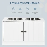 PawHut Elevated Dog Bowls for Large Dogs Pet Feeding Station with Stand, Storage, 2 Stainless Steel Food and Water Bowls, White, 23.6" x 11.8" x 14"(m-4)