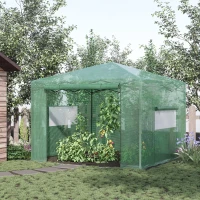 Outsunny 10' x 10' x 8' Portable Pop-up Walk-in Greenhouse with Roll-up Door & 2 Windows for Growing Flowers, Herbs, Vegetables(m-2)