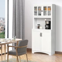 HOMCOM Kitchen Hutch, 70" Pantry Cabinet with Glass Framed Door, Storage Cabinet with Adjustable Shelves and Microwave Space for Dining Room, White(m-4)