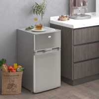 HOMCOM Mini Fridge with Freezer Compact Refrigerator 3 Cu Ft with 2 Doors Adjustable Temperature Removable Glass Shelves and Reversible Door for Office Motor Home Dormitory Apartment Bedroom Silver(m-8)