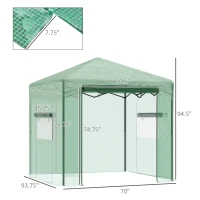 Outsunny 8' x 6' Portable Walk-in Greenhouse, Folding Pop-up, Outdoor Canopy Green House, Roll-Up Zipper Door and 2 Ventilating Side Windows for Growing Flowers, Herbs, Vegetables, Saplings, Green(m-3)