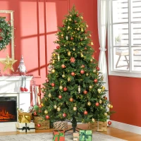 HOMCOM 7' Tall Prelit Full Artificial Christmas Tree with Realistic Branches, 400 Warm White LED Lights and 4030 Tips, Green(m-2)