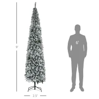 HOMOM 9ft Flocked Christmas Tree, Pencil Artificial Xmas Tree with Faux Snow, Dense Branches, Foldable Metal Base for Indoor Holiday Decor(m-3)