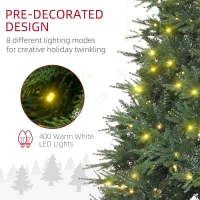 HOMCOM 7' Tall Prelit Full Artificial Christmas Tree with Realistic Branches, 400 Warm White LED Lights and 4030 Tips, Green(m-8)