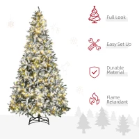 HOMCOM 9ft Tall Pre-Lit Snow-Flocked Artificial Christmas Tree with Realistic Branches, 900 Warm White LED Lights and 2094 Tips(m-4)