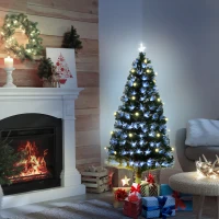 HOMCOM 5ft Tall Pre-Lit Douglas Fir Artificial Christmas Tree with Fiber Optic Ball LED Lights and 180 Tips, Green(m-9)