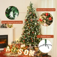 HOMCOM Artificial Christmas Tree, 7' Tall Unlit Snow-Flocked Fir with Realistic Branches, Red Berries and 1172 Tips(m-7)