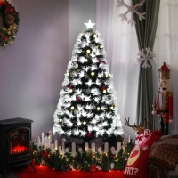 HOMCOM 5ft Tall Pre-Lit Douglas Fir Artificial Christmas Tree with Fiber Optic Ball LED Lights and 180 Tips, Green(m-10)