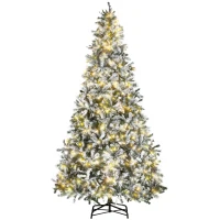 HOMCOM 9ft Tall Pre-Lit Snow-Flocked Artificial Christmas Tree with Realistic Branches, 900 Warm White LED Lights and 2094 Tips(m-1)