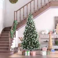 HOMCOM Artificial Christmas Tree, 7' Tall Unlit Snow-Flocked Fir with Realistic Branches, Red Berries and 1172 Tips(m-8)