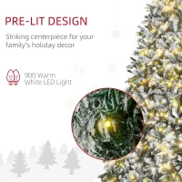 HOMCOM 9ft Tall Pre-Lit Snow-Flocked Artificial Christmas Tree with Realistic Branches, 900 Warm White LED Lights and 2094 Tips(m-7)