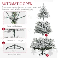 HOMCOM 7FT Tall Prelit Flocked Artificial Christmas Tree Holiday Décor with Realistic Branches, Warm White LED Lights, Auto Open, Green(m-6)