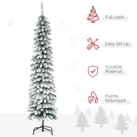 HOMCOM 6' Tall Unlit Slim Pencil Xmas Tree, Snow Flocked Artificial Christmas Tree with Realistic Branches and 603 Tips, Green(m-4)