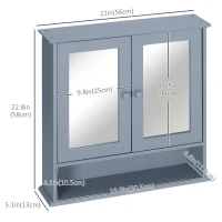 kleankin Medicine Cabinet, Wall-Mounted Bathroom Mirror Cabinet with Double Doors, Open Shelf, and Adjustable Shelf, Modern Bathroom Wall Cabinet, Grey(m-3)