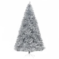 HOMCOM 7.5ft Unlit Full Pine Artificial Christmas Tree with Realistic Branches, Fake Holiday Tree with 1477 Tips, Silver(m-9)